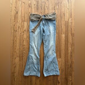 flare lace belt jeans